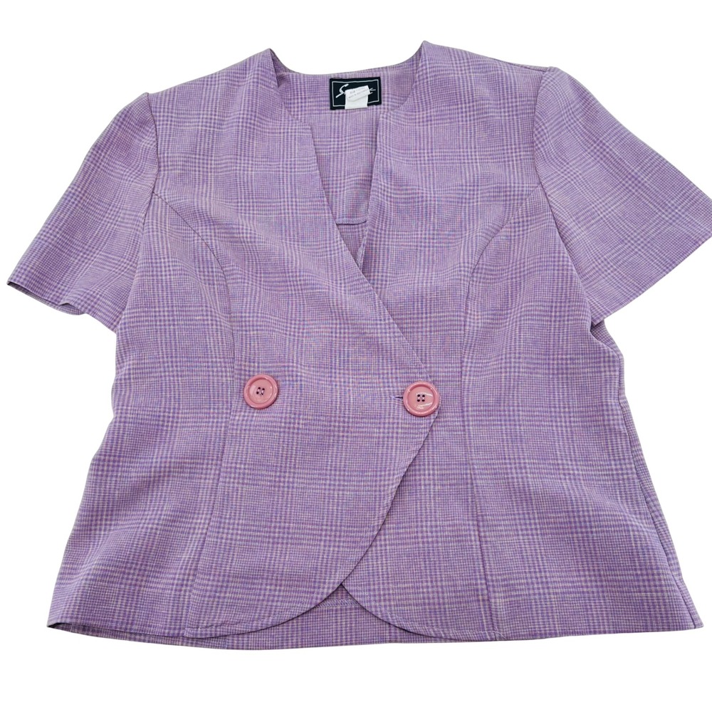 Sweet Suit Vintage Purple Plaid Short Sleeve Double‎ Breasted Blazer Top Size 12